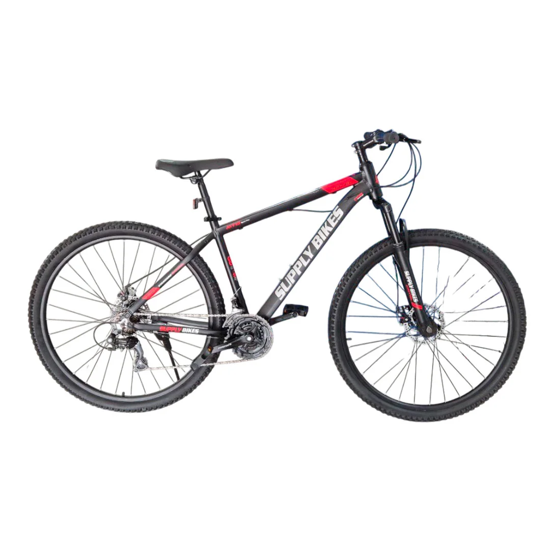 BICICLETA RIN 29 MTB SUPPLY BS014 NEGRO/ROJO CUADRO ACERO FRENO DISCO
