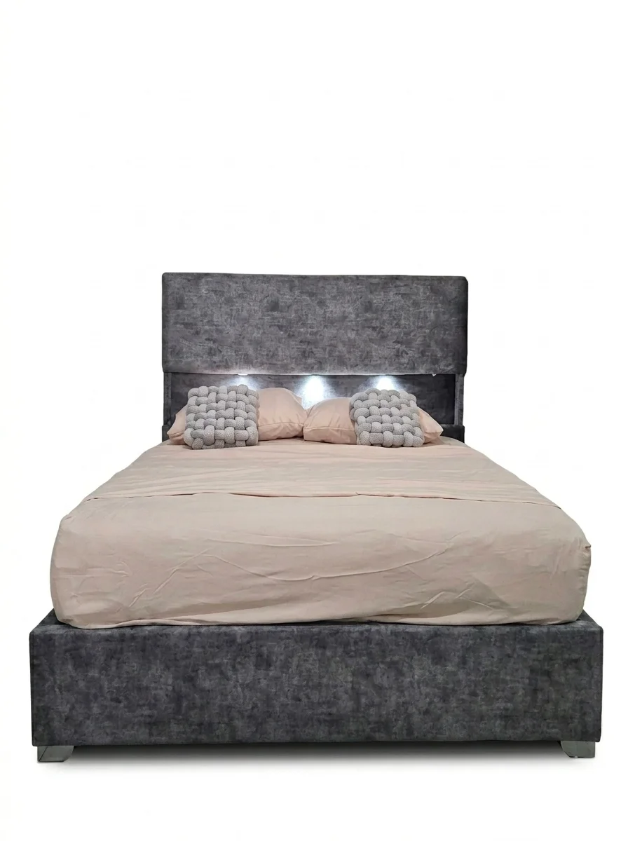 CAMA PREMIUN CON LUCES QUEEN ODESA PLOMO