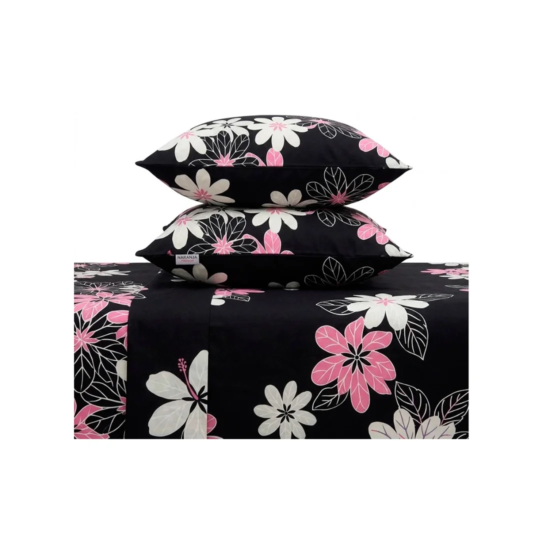 JUEGO DE SABANAS NARANJA M-43 FULL PREMIUM 4 PIEZAS ESTAMPADAS