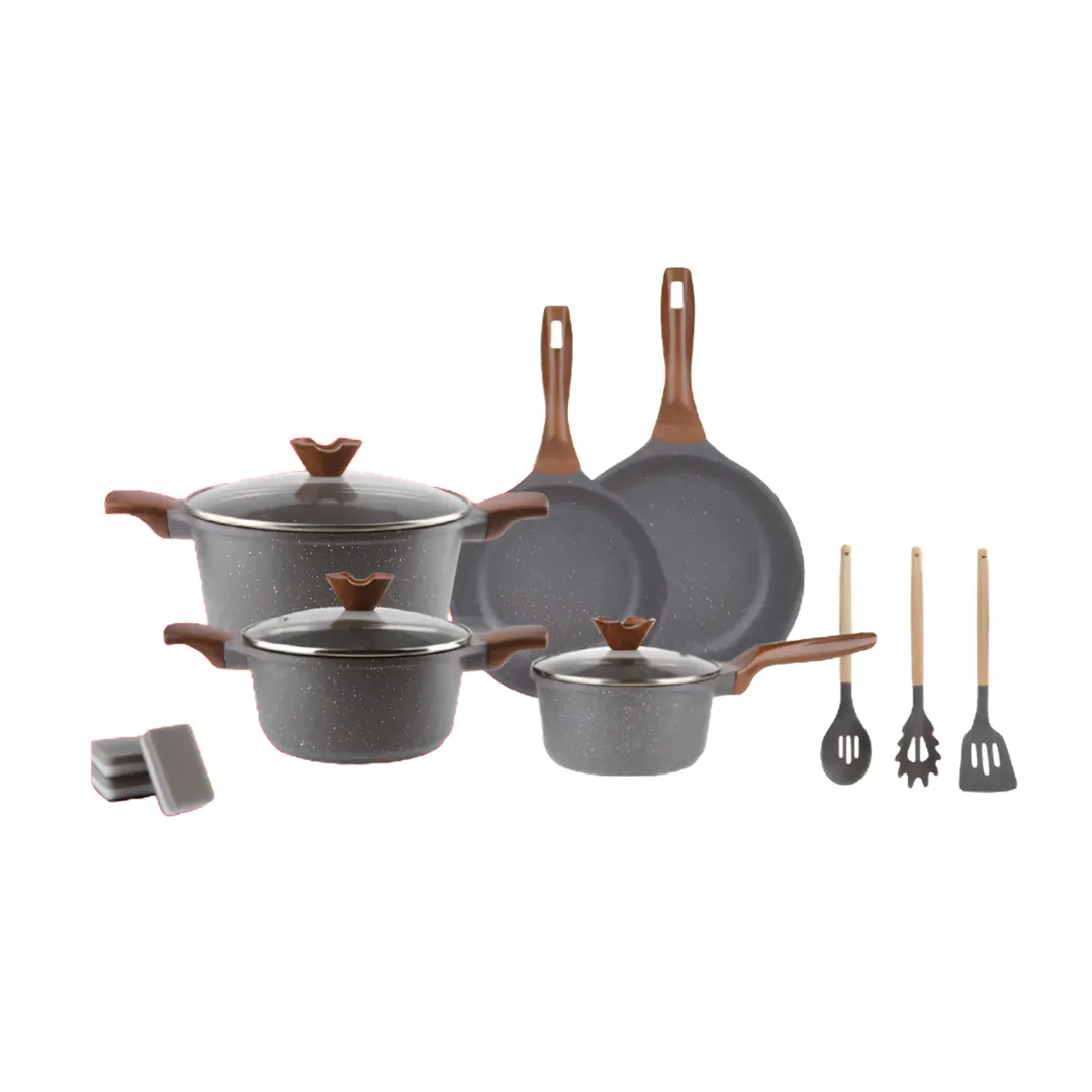 JUEGO DE OLLA ROCCIA GRANITE GRIS 14 PIEZAS EURO-14SET K011