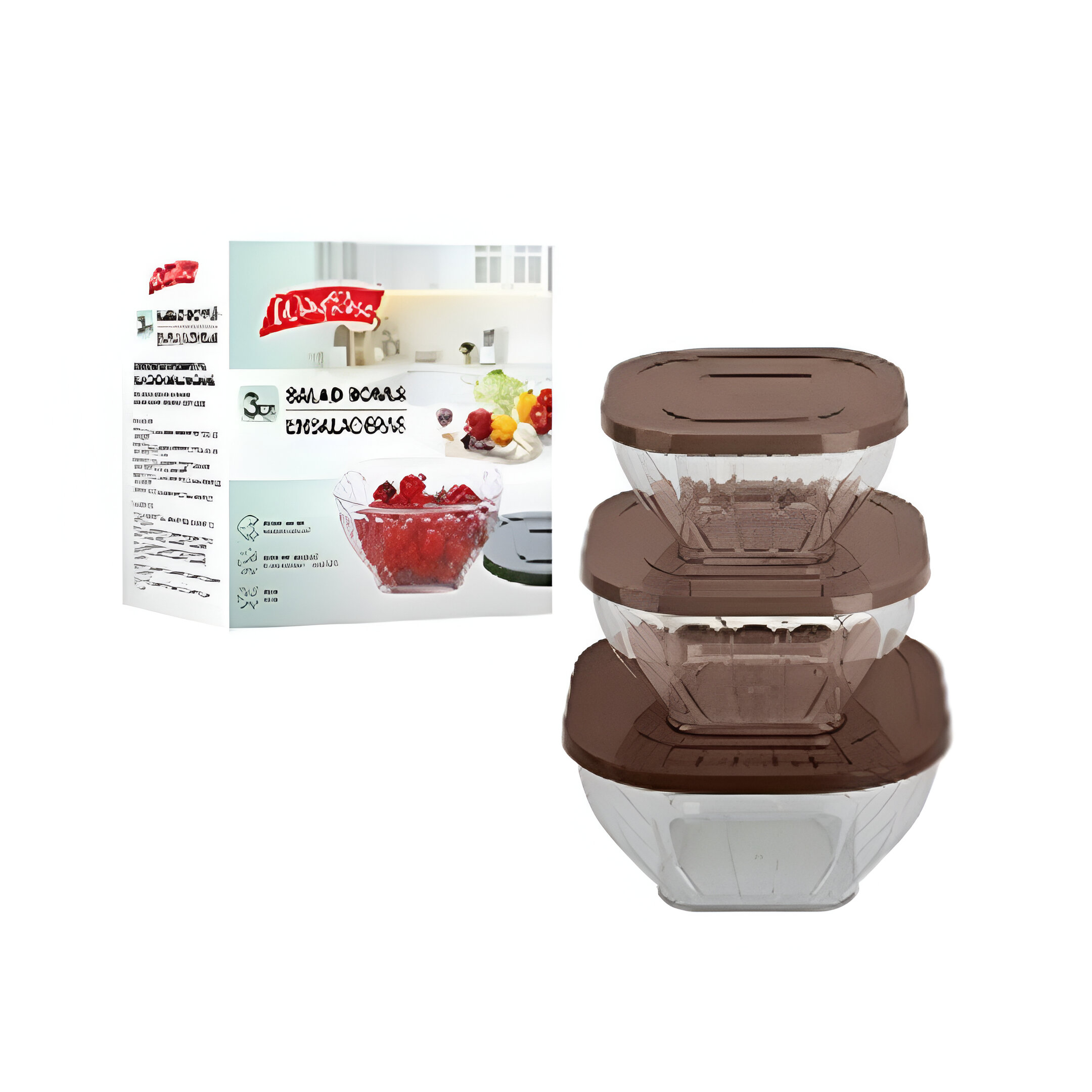 ENSALADERA 3PZAS 1500/2500/3500ML 723-05559 CHOCOLATE/TRANSPARENTE