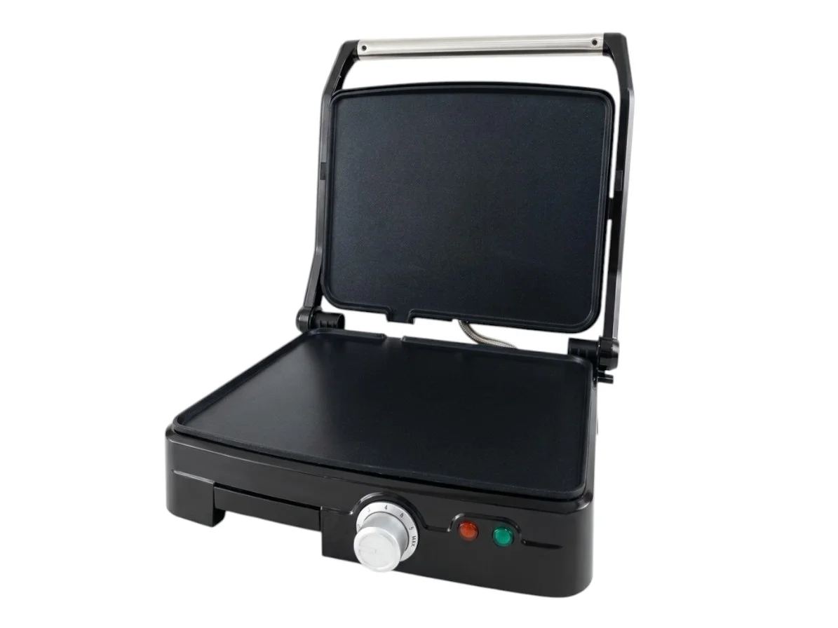 PLANCHA PANINI PRESS PLACA ANTIADHERENTE FIJA 4 REB. 1400W COLOR ACERO-NEGRO MARCA SAYS