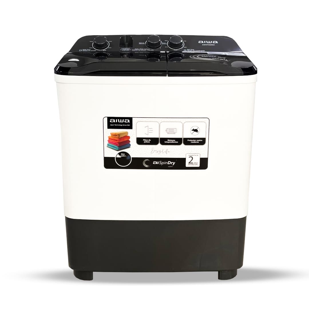 LAVADORA 9.Kg AIWA AWHTTX0901 DOBLE TINA BLANCO/GRIS