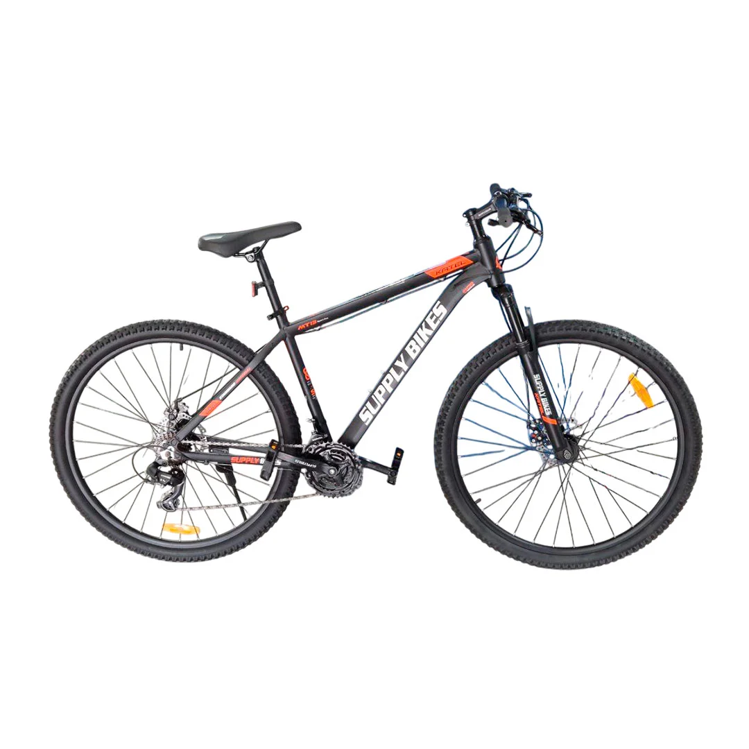 BICICLETA RIN 29 MTB SUPPLY BS014 NEGRO/NARANJA CUADRO ACERO FRENO DISCO