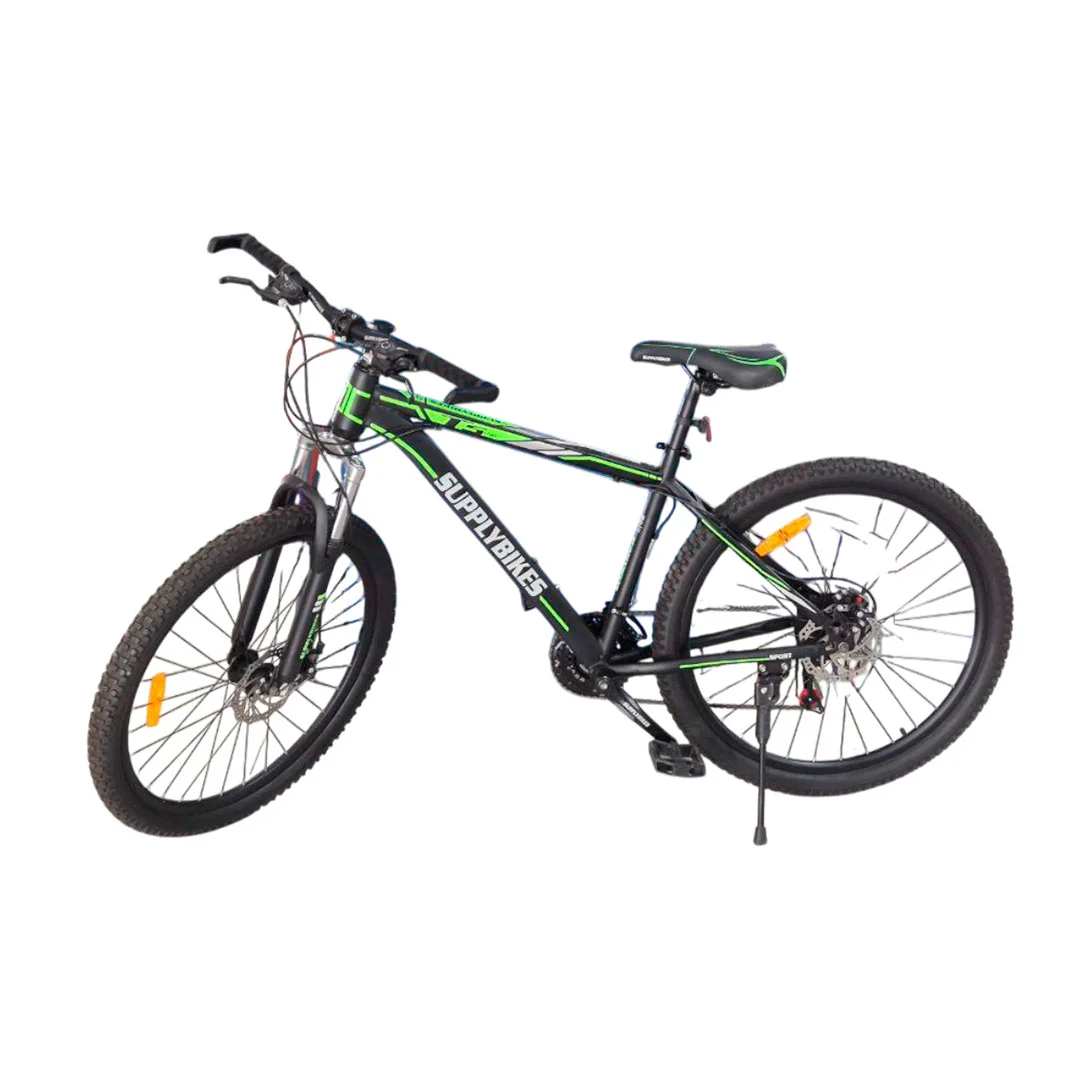 BICICLETA RIN 26 MTB SUPPLY BS010 NEGRO/VERDE CUADRO ACERO FRENO DISCO CON/C
